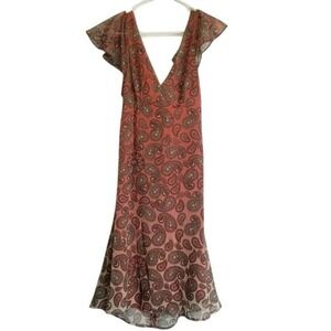 Rockford RFD Boho Paisley Print Flutter Sleeve Maxi Dress Open Back Tie Detail M